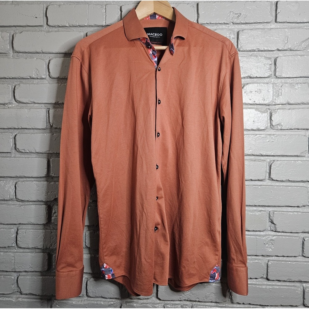 Maceoo Men's Dress Shirt Einstein Resistance Orange‎ Size L Contrast Trim